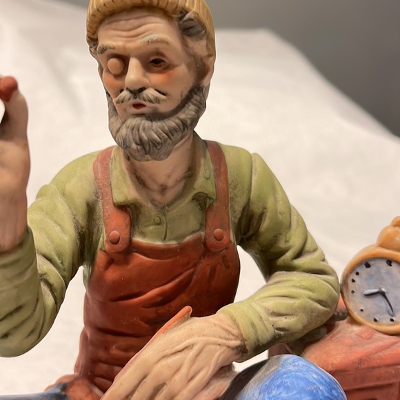 Vintage Taiwan ceramic painted figurine of Man sitting on stone next to … - Picture 2 of 7